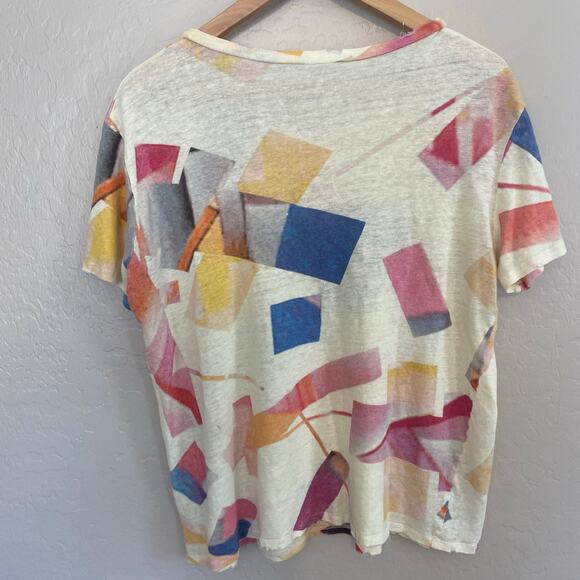 IRO Paris Dawson 100% Linen T-Shirt Womens Sz 1 Large Abstract Distressed Artsy - Picture 4 of 4